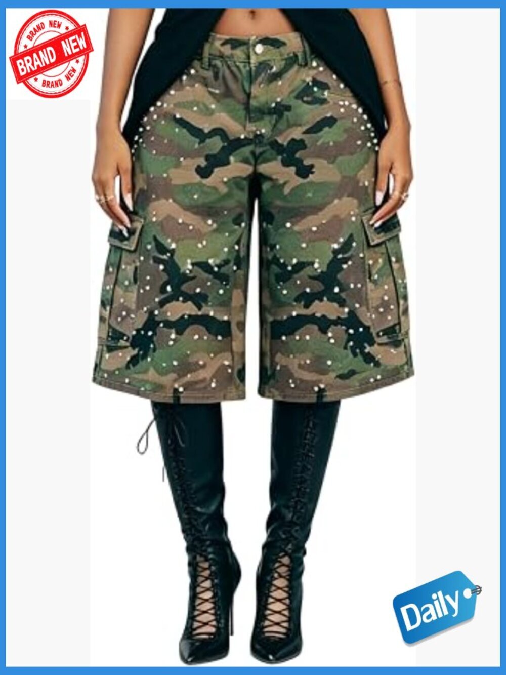 High Waisted Cargo Shorts Y2K Baggy Jorts Knee Length Bermuda with Pockets